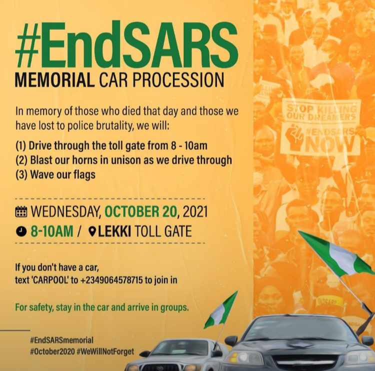 EndSars Memorial: Protesters To Hold Car Procession